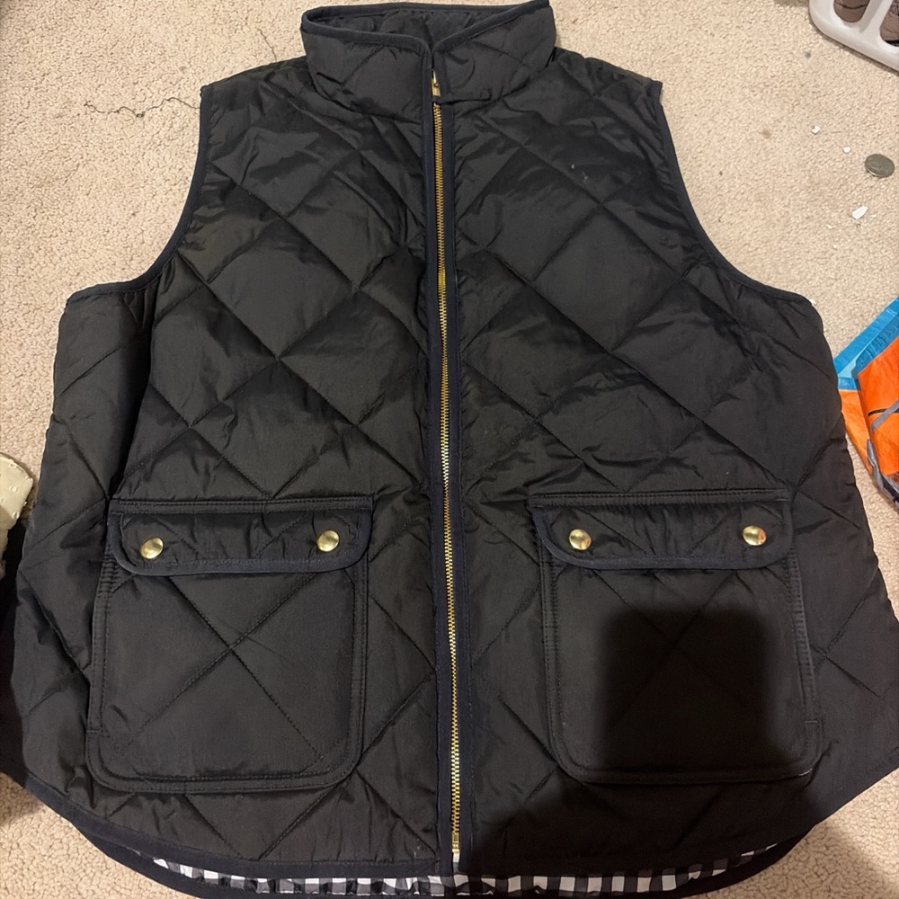 J. Crew Black Quilted Vest with Gold Accents